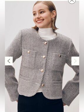 NEW Anthropologie Maeve Boxy Wool Blend Grey/ White Lady Jacket Blazer, Medium